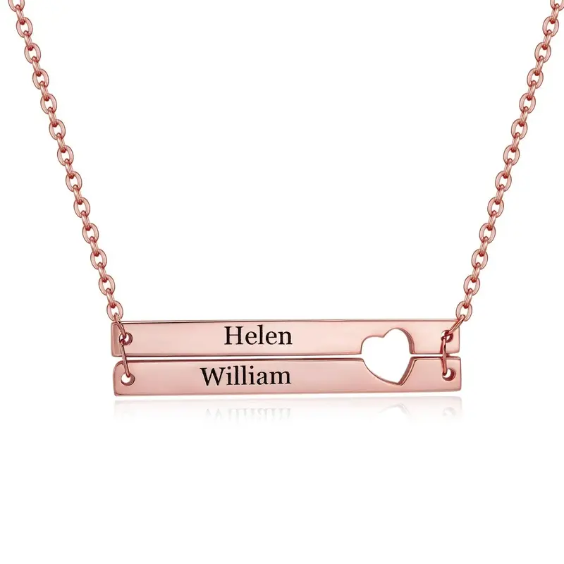 Custom Double Layer Bar Heart Name Necklace 4