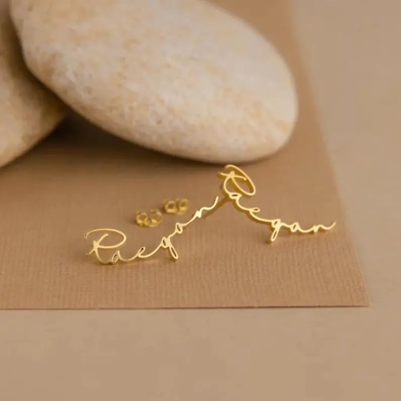 Custom Engraved Script Name Stud Earrings 1