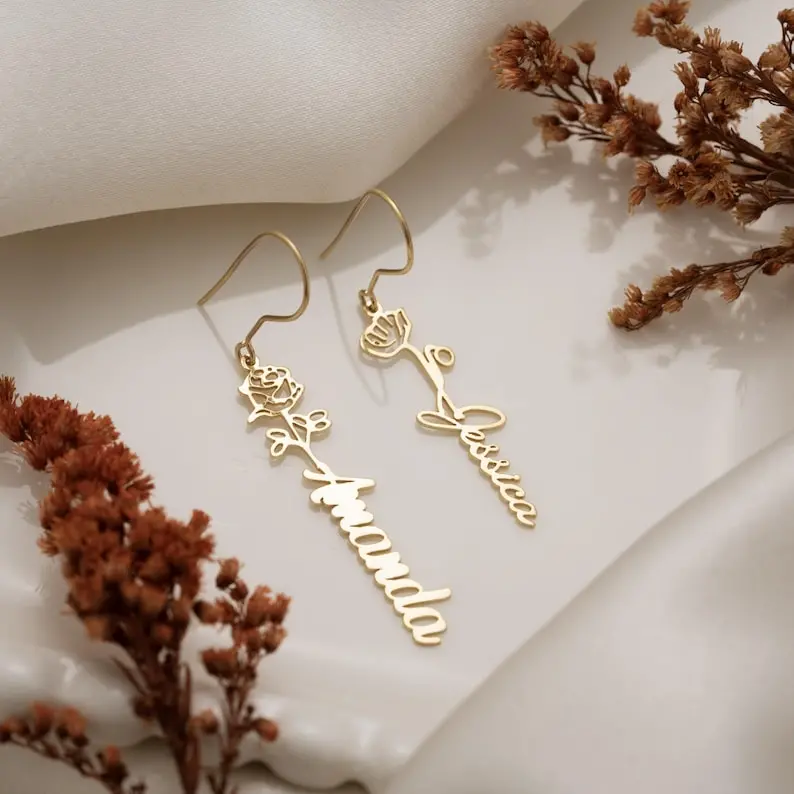 Custom Engraved Script Name Stud Earrings 1