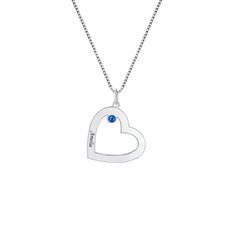 Custom Heart Engraved Name Birthstone Necklace 1