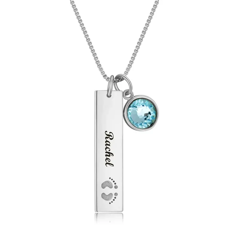 Custom Name Rectangle Graphic Birthstone Necklace 3