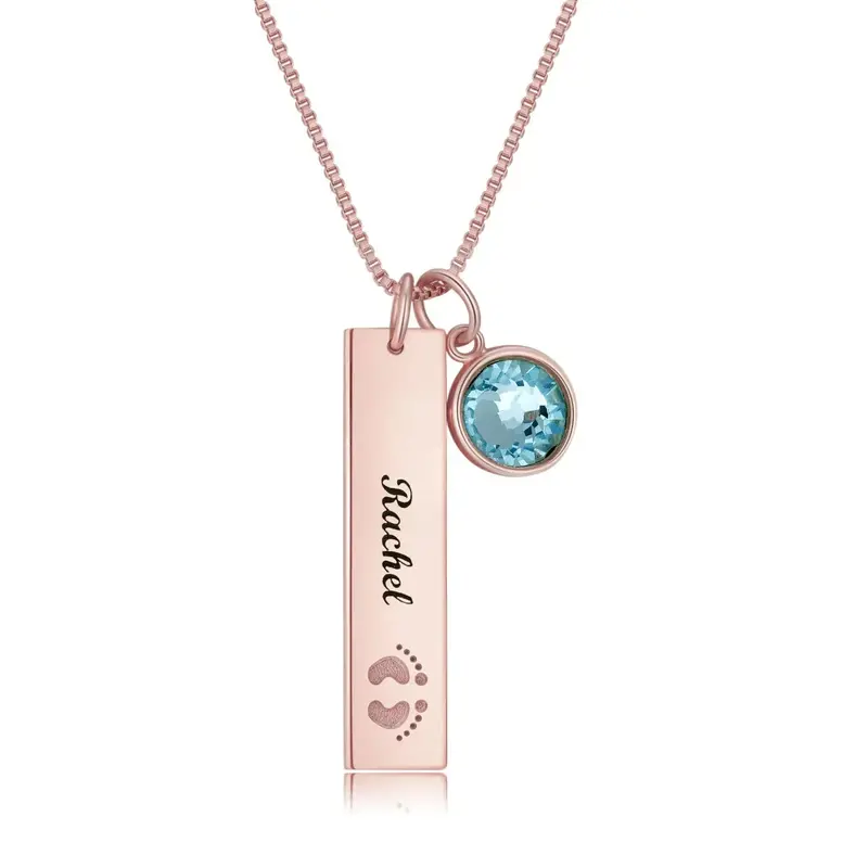 Custom Name Rectangle Graphic Birthstone Necklace 4