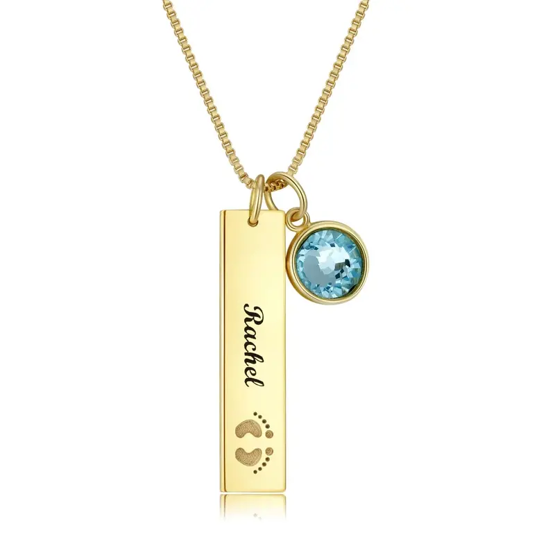 Custom Name Rectangle Graphic Birthstone Necklace 5