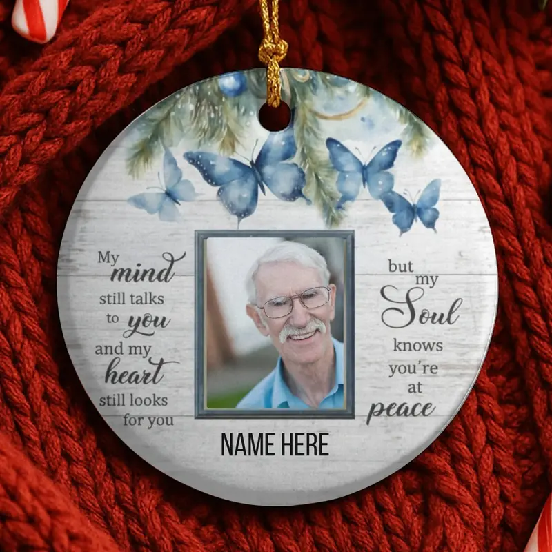 Custom Photo Memorial Christmas Ornament - Custom In Loving Memory Christmas Ornament - Family Member Remembrance Ceramic Ornament 1