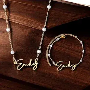 Customizable Name With Pearl Design, Exquisite Light Luxury Necklace And Bracelet Set 1