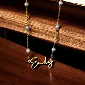 Customizable Name With Pearl Design, Exquisite Light Luxury Necklace And Bracelet Set 3