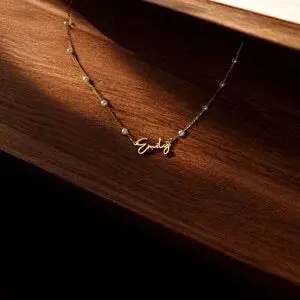 Customizable Name With Pearl Design, Exquisite Light Luxury Necklace And Bracelet Set 5