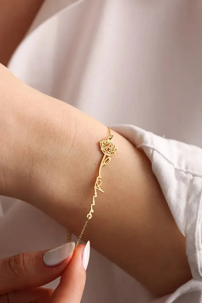 Customized Birth Flower Name Bracelet 2