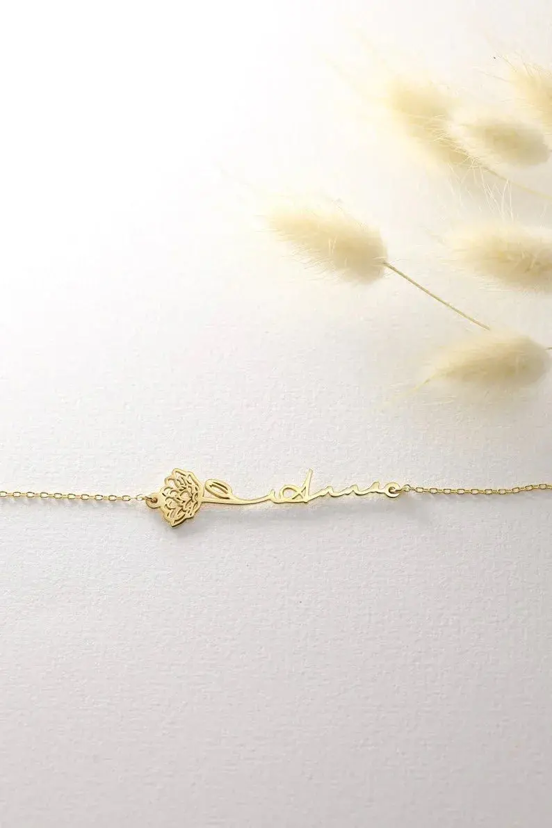 Customized Birth Flower Name Bracelet 4