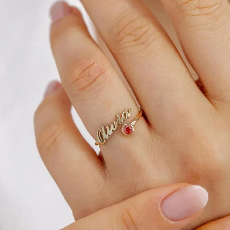 Customized Birthstone Name Open Ring 1