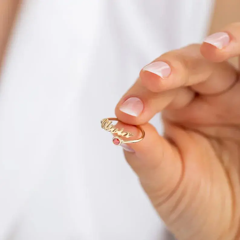 Customized Birthstone Name Open Ring 10