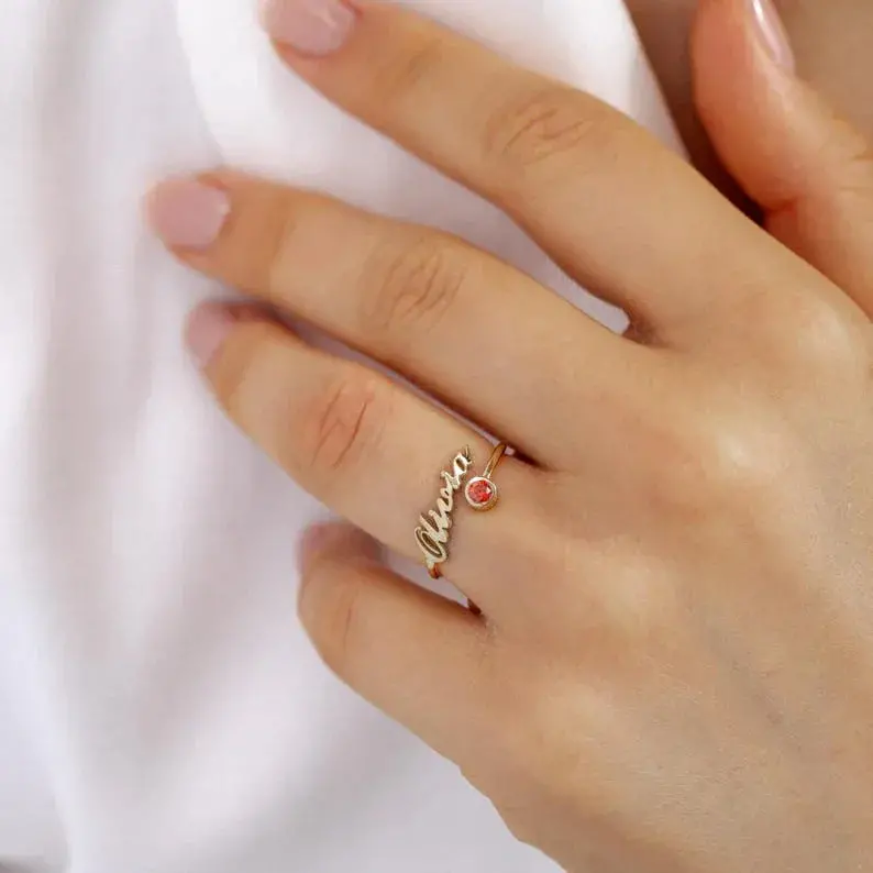Customized Birthstone Name Open Ring 3