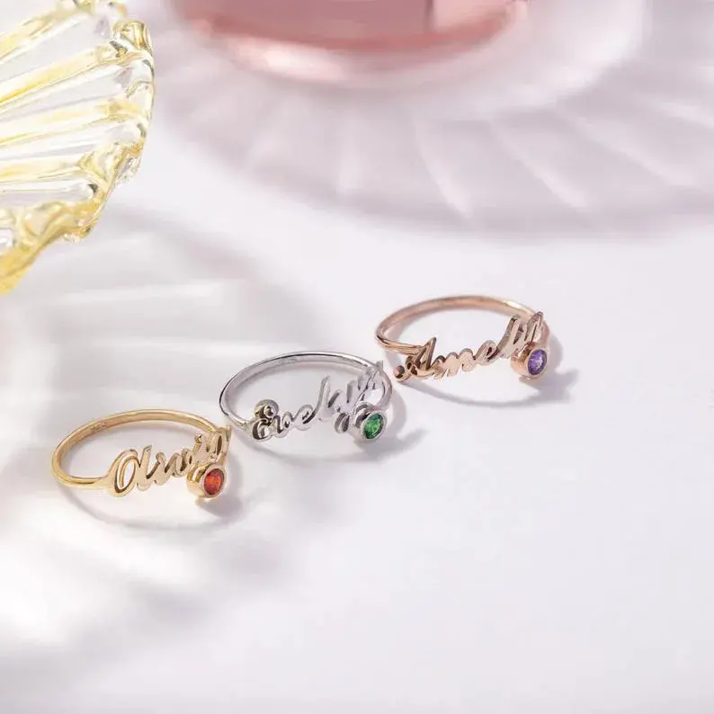 Customized Birthstone Name Open Ring 5