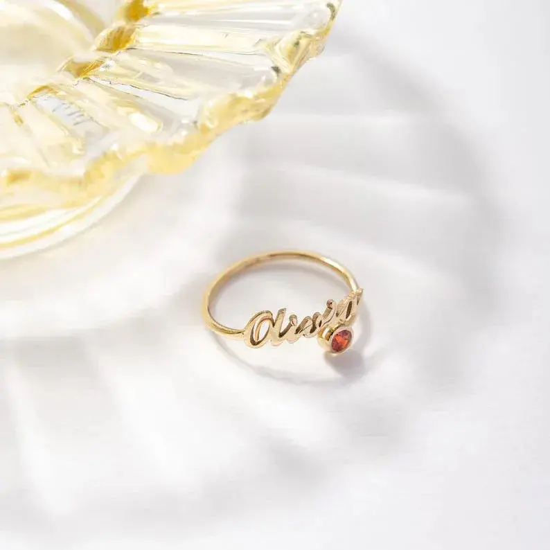 Customized Birthstone Name Open Ring 9