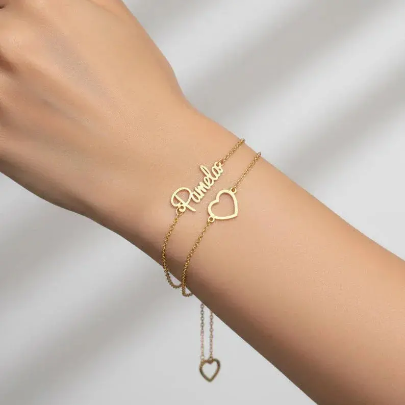 Customized Double-Chain Heart Name Bracelet 1