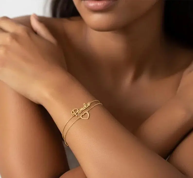Customized Double-Chain Heart Name Bracelet 3