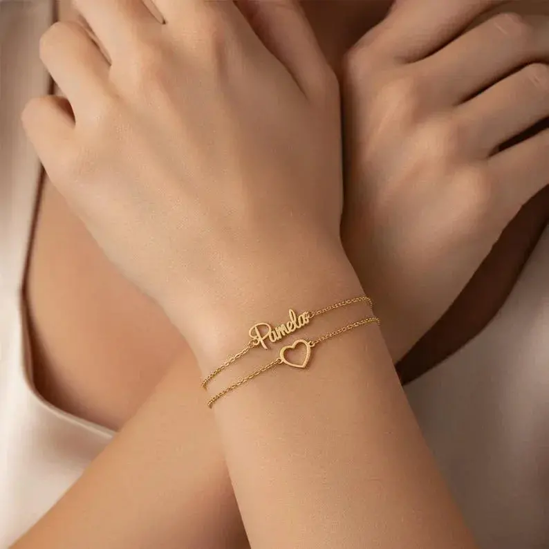 Customized Double-Chain Heart Name Bracelet 4