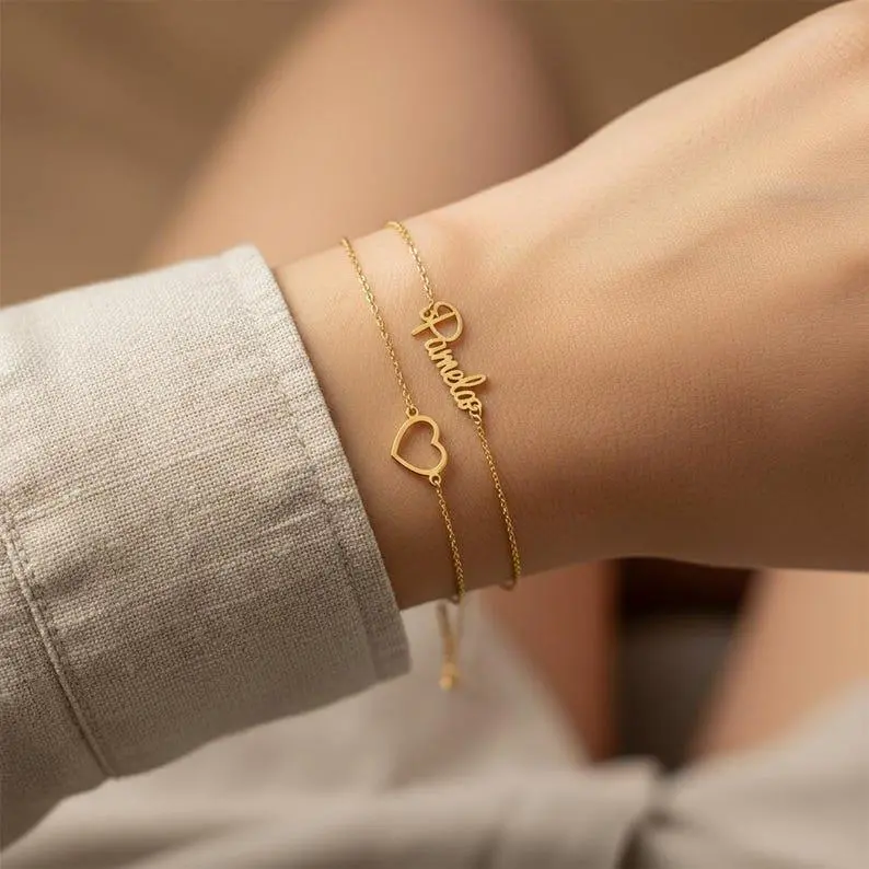 Customized Double-Chain Heart Name Bracelet 6
