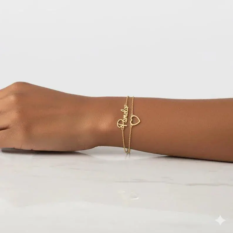 Customized Double-Chain Heart Name Bracelet 7
