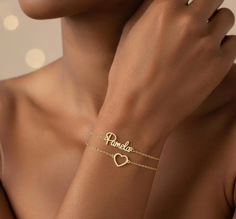 Customized Double-Chain Heart Name Bracelet 8