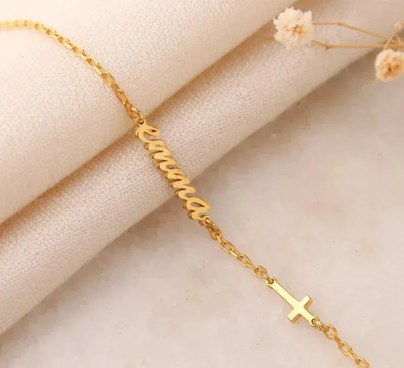Customized Name And Cross Charm Bracelet 1