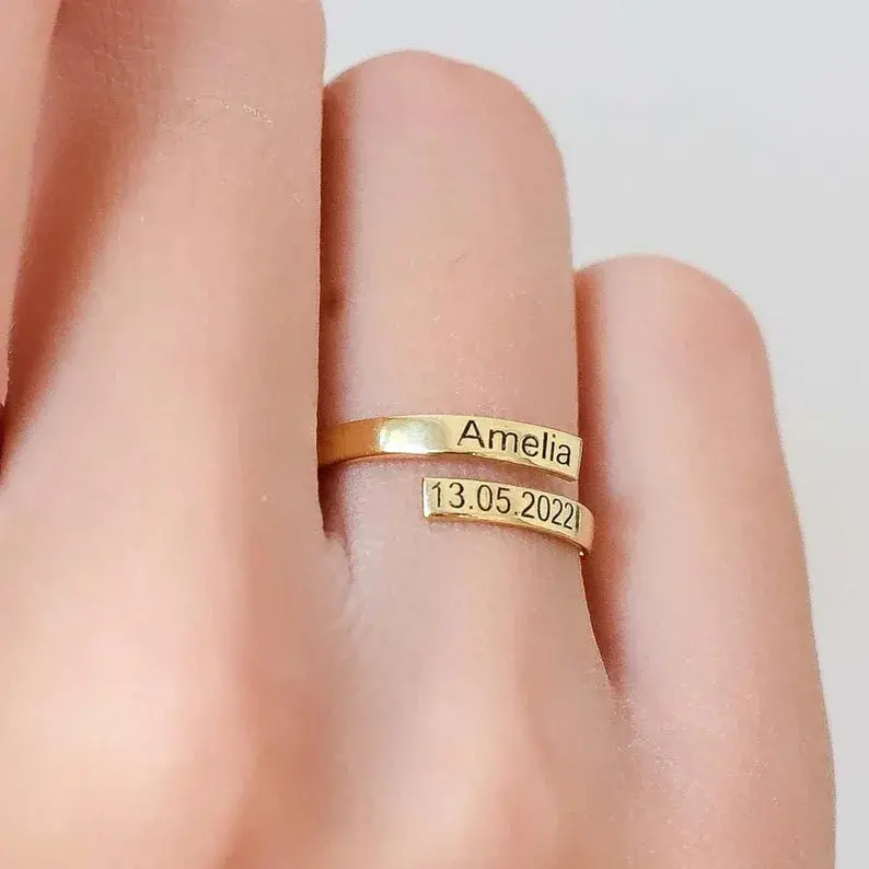 Customized Name And Date Open Ring 1