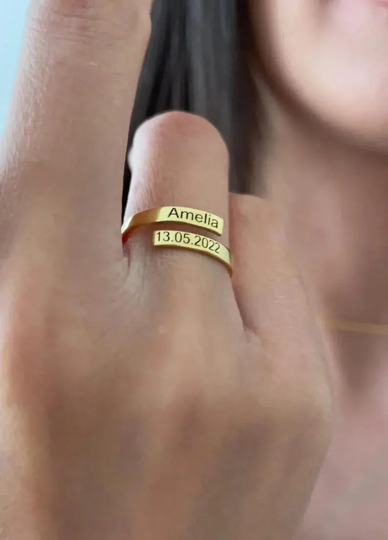 Customized Name And Date Open Ring 2