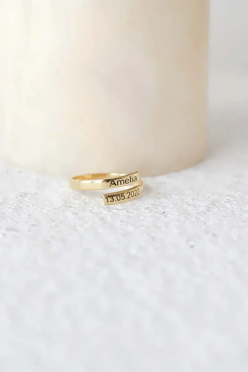 Customized Name And Date Open Ring 3