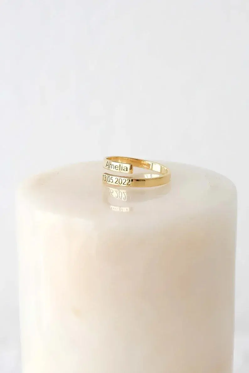 Customized Name And Date Open Ring 5