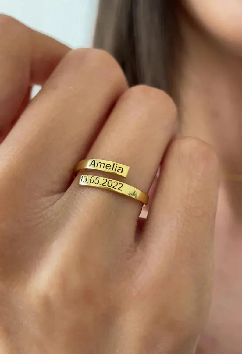 Customized Name And Date Open Ring 8