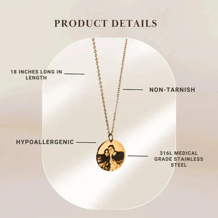 Customized Round Photo Engraving Necklace 3