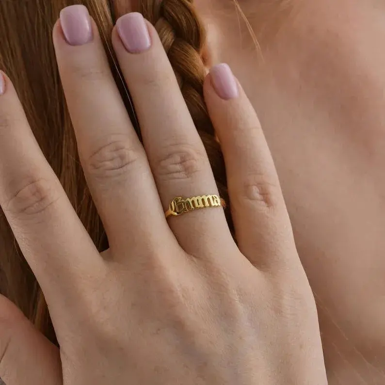 Customized Smooth Name Engraving Ring 3