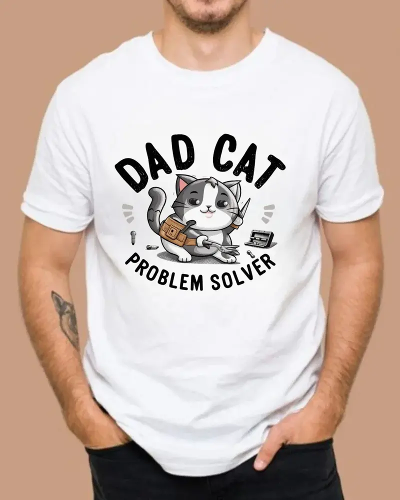 Dad Cat Problems Solver Cotton T-Shirt 3