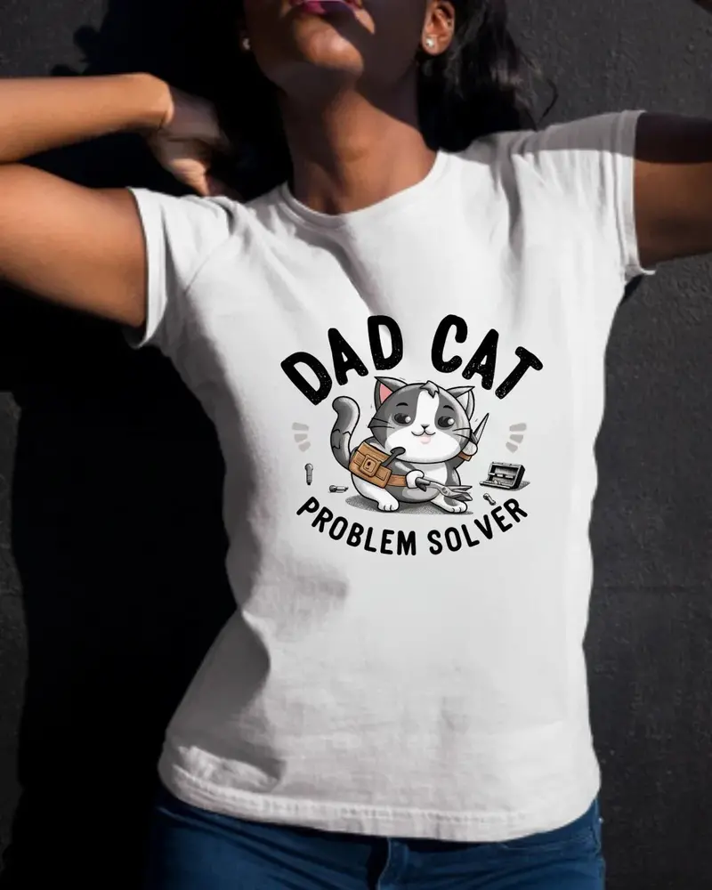 Dad Cat Problems Solver Cotton T-Shirt 4