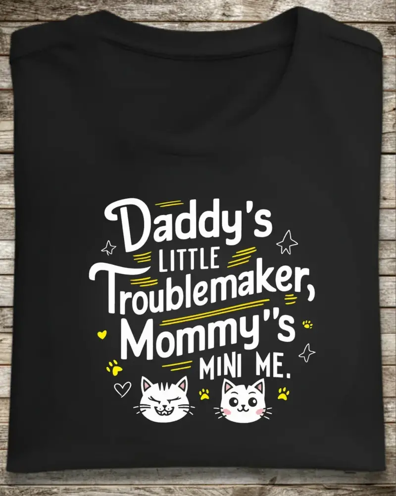 Daddy Little Trouble Mommy Mini Me Cotton T-Shirt 1