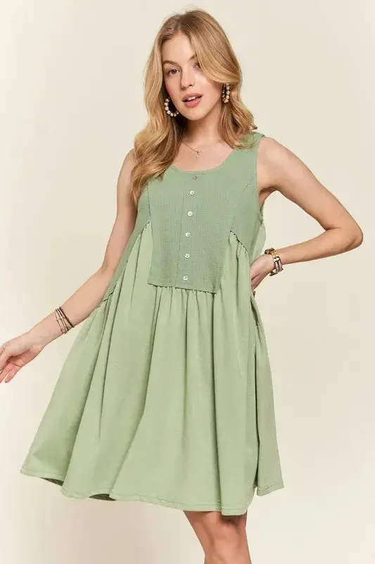 Decorative Button Sleeveless Babydoll Dress 1