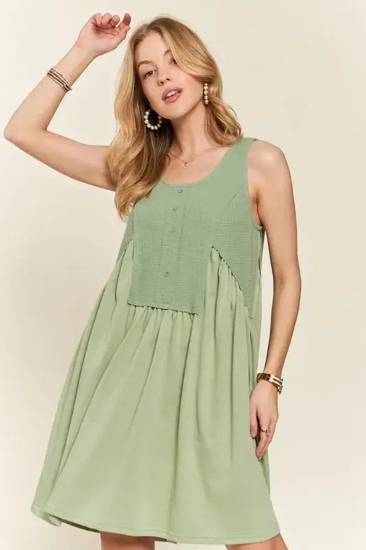 Decorative Button Sleeveless Babydoll Dress 2