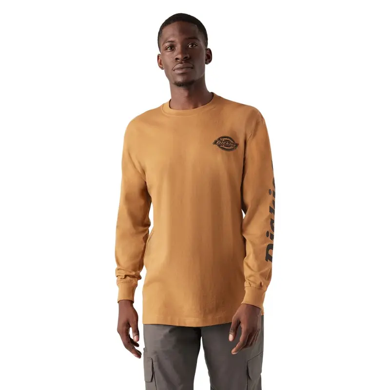 Dickies Heavyweight Logo Men's Long Sleeve Work T-Shirt Wl22c - Brown Duck 1