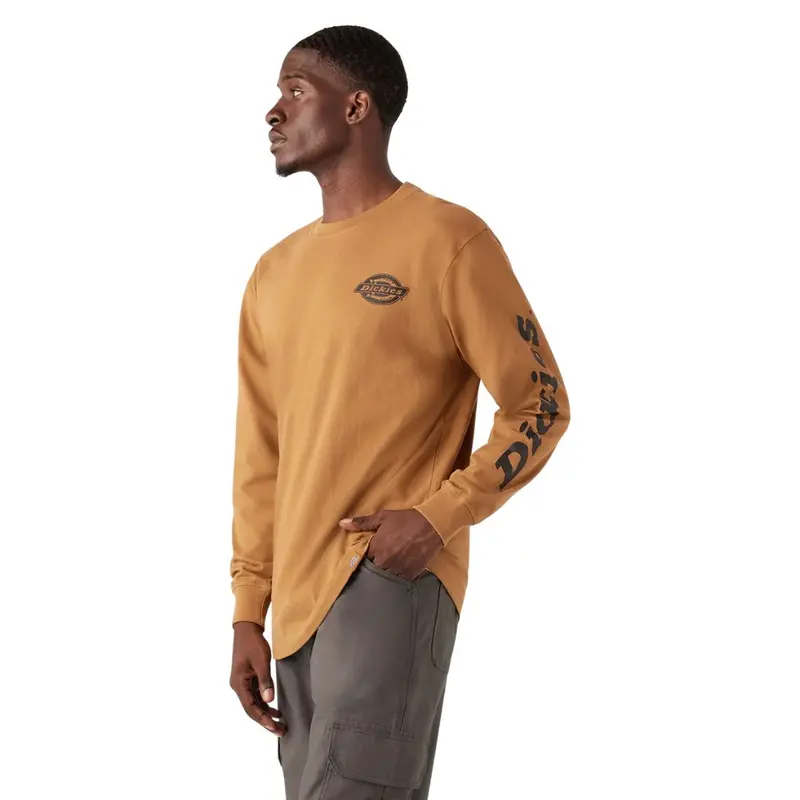 Dickies Heavyweight Logo Men's Long Sleeve Work T-Shirt Wl22c - Brown Duck 3