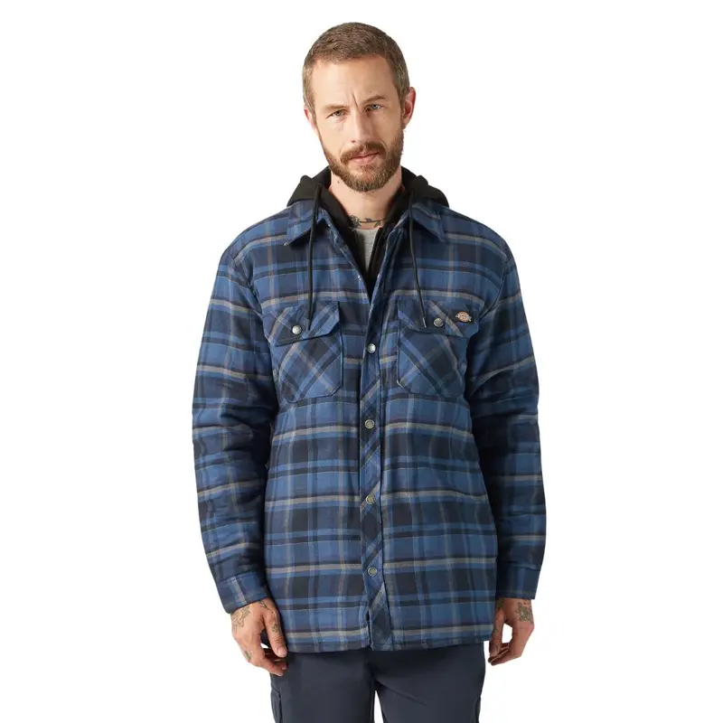 Dickies Men's Hooded Flannel Shirt Jacket With Hydroshield Tj211 - Dark Denim 1