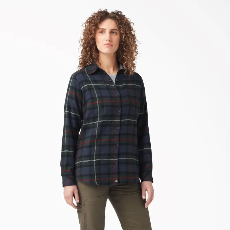 Dickies Women's Plaid Long Sleeve Flannel Shirt 15