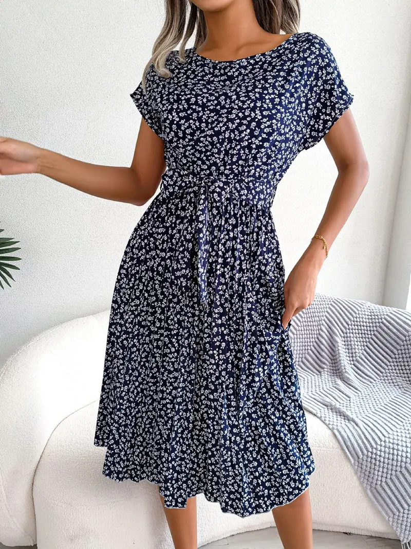 Ditsy Floral Pleated Belted Dress 11