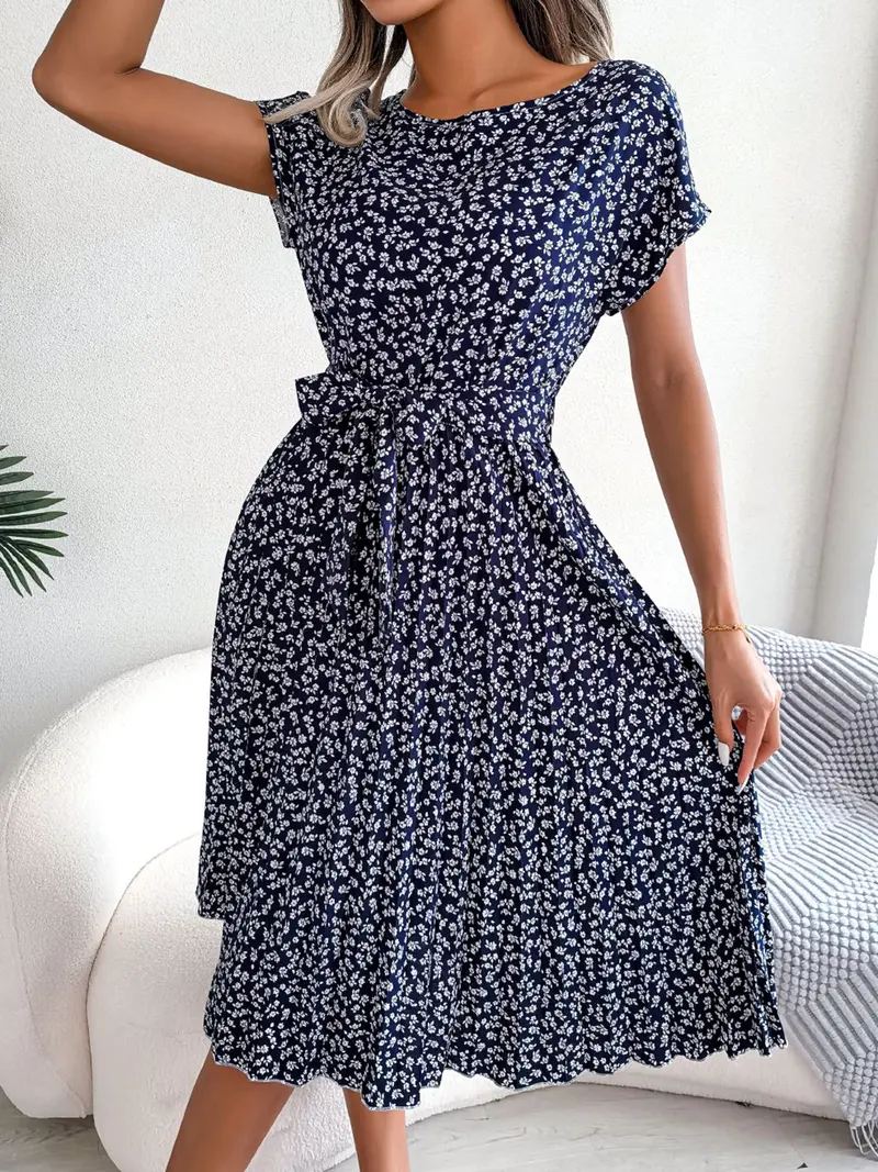 Ditsy Floral Pleated Belted Dress 13
