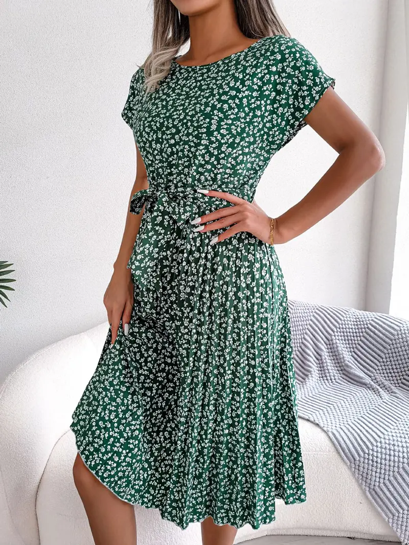 Ditsy Floral Pleated Belted Dress 14