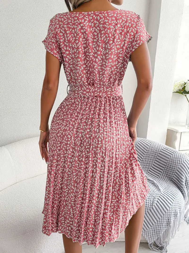 Ditsy Floral Pleated Belted Dress 2