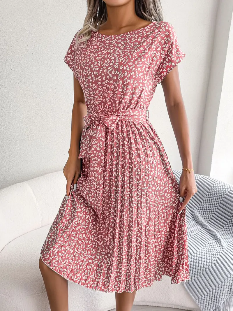 Ditsy Floral Pleated Belted Dress 3