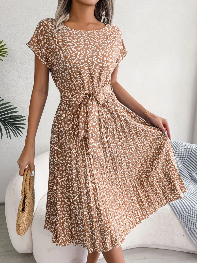 Ditsy Floral Pleated Belted Dress 5