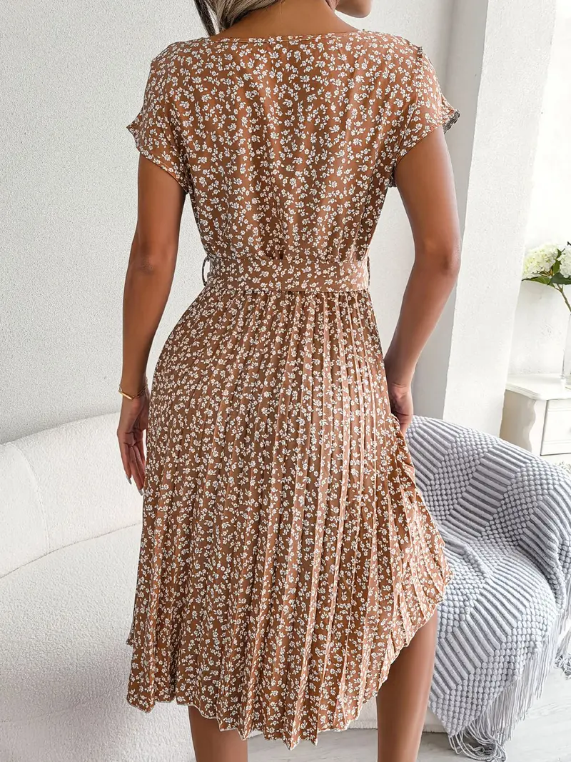 Ditsy Floral Pleated Belted Dress 6