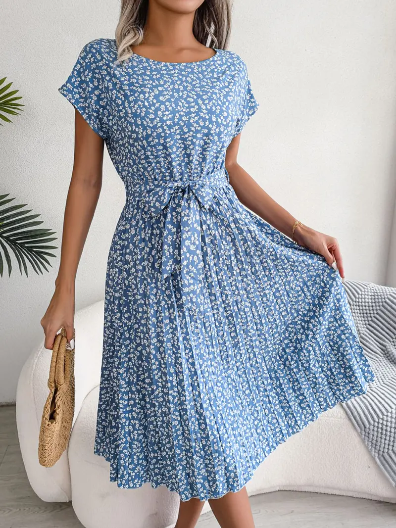 Ditsy Floral Pleated Belted Dress 9