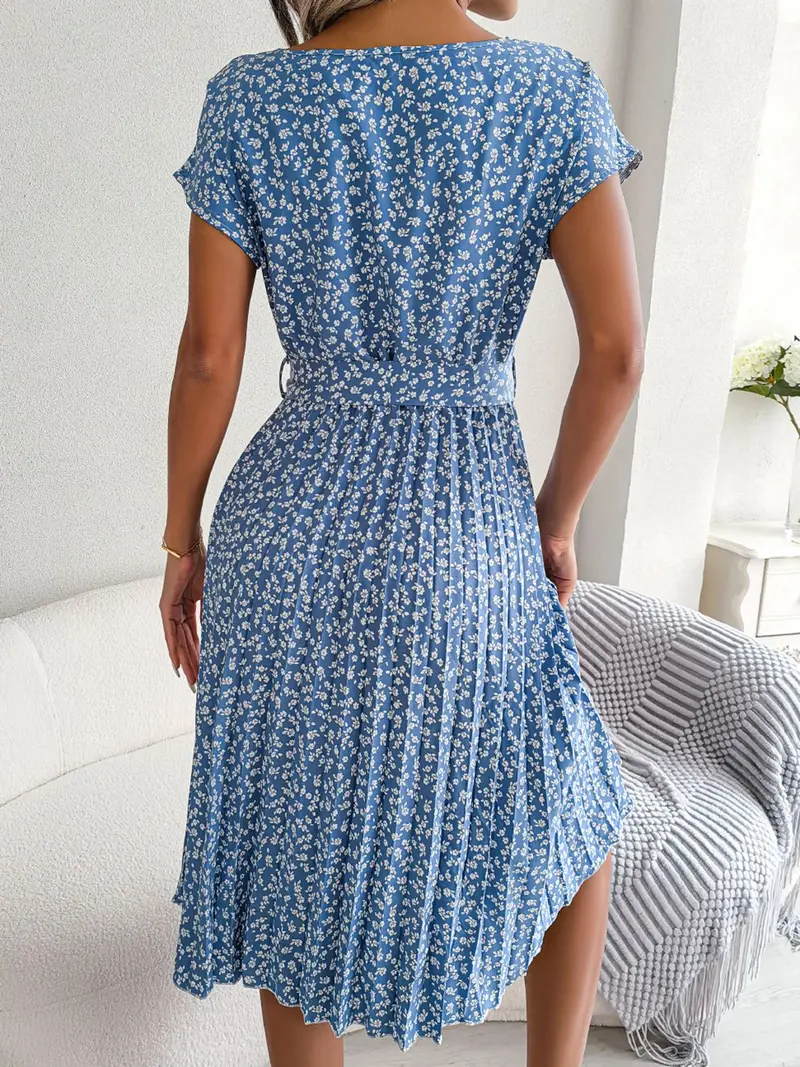 Ditsy Floral Pleated Belted Dress 9